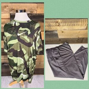 Nike Green Camo Tee and Gray Pants Set